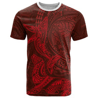 Hawaiian Monk Seal and Whale T Shirt Kakau Tribal Pattern Red Color