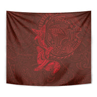 Hawaiian Monk Seal and Whale Tapestry Kakau Tribal Pattern Red Color