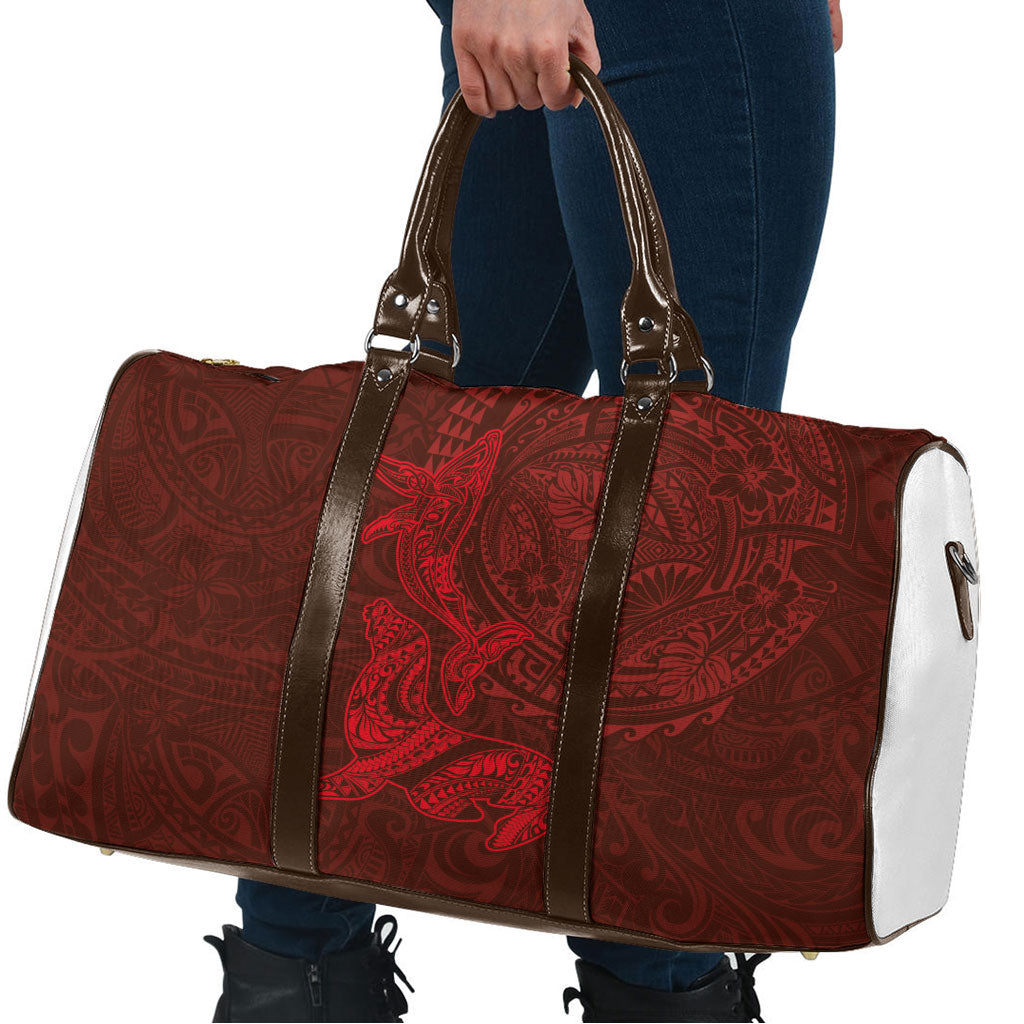 Hawaiian Monk Seal and Whale Travel Bag Kakau Tribal Pattern Red Color