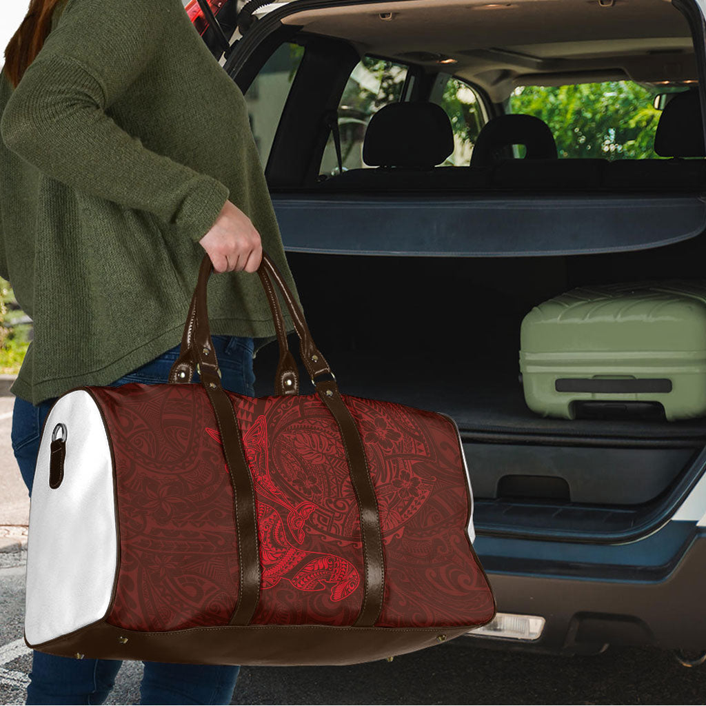Hawaiian Monk Seal and Whale Travel Bag Kakau Tribal Pattern Red Color