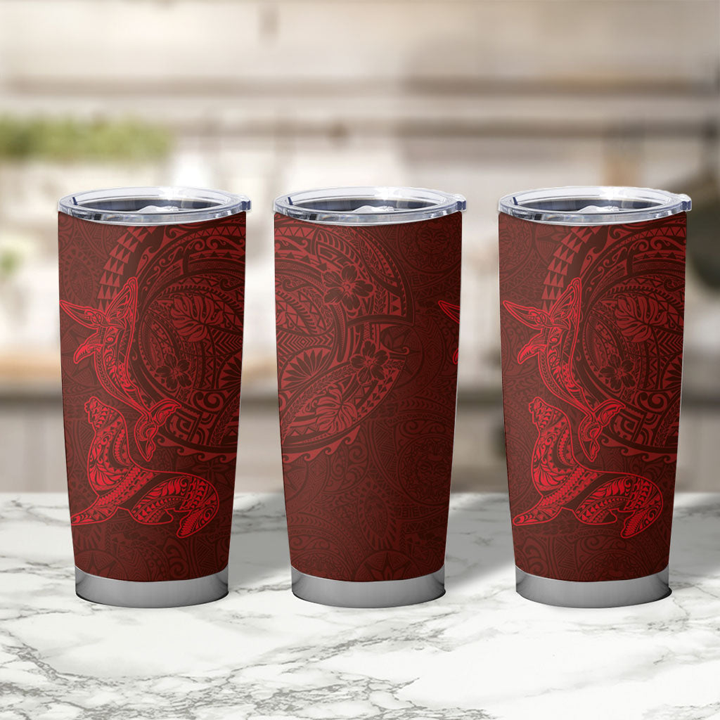 Hawaiian Monk Seal and Whale Tumbler Cup Kakau Tribal Pattern Red Color LT03 - Polynesian Pride