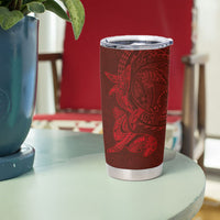 Hawaiian Monk Seal and Whale Tumbler Cup Kakau Tribal Pattern Red Color LT03 - Polynesian Pride