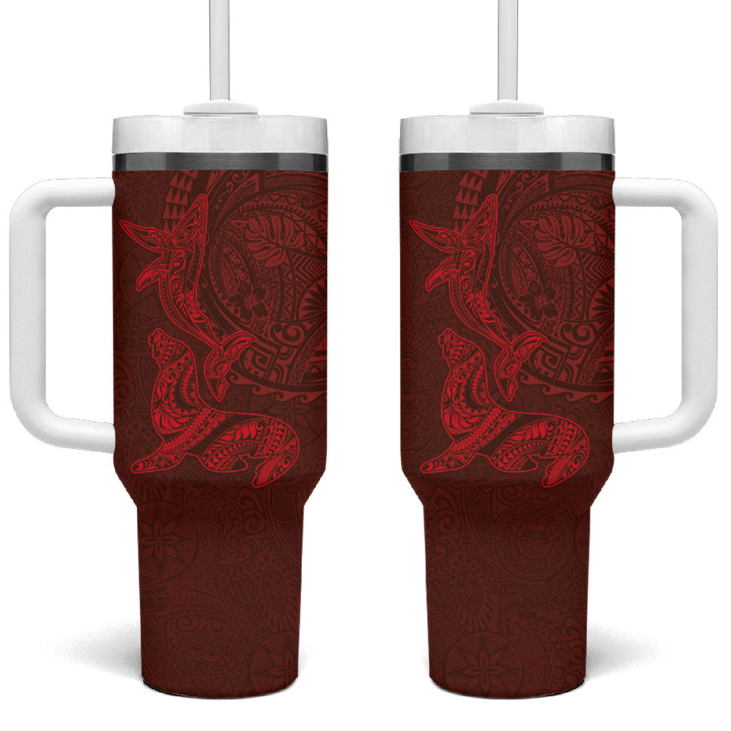 Hawaiian Monk Seal and Whale Tumbler With Handle Kakau Tribal Pattern Red Color LT03 One Size: 40 oz Red - Polynesian Pride