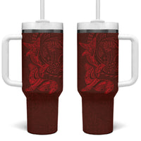 Hawaiian Monk Seal and Whale Tumbler With Handle Kakau Tribal Pattern Red Color LT03 One Size: 40 oz Red - Polynesian Pride