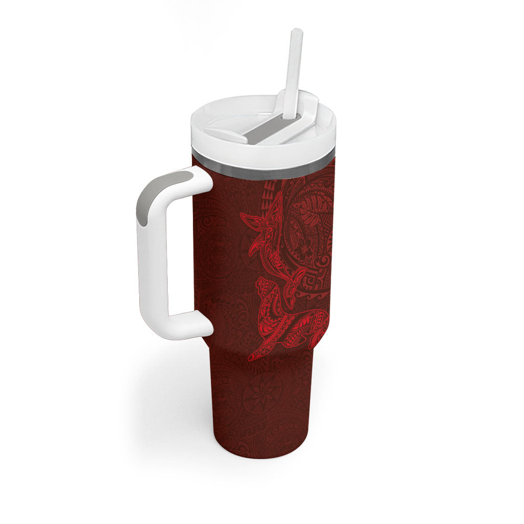 Hawaiian Monk Seal and Whale Tumbler With Handle Kakau Tribal Pattern Red Color LT03 - Polynesian Pride