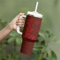 Hawaiian Monk Seal and Whale Tumbler With Handle Kakau Tribal Pattern Red Color LT03 - Polynesian Pride