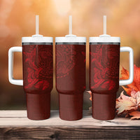 Hawaiian Monk Seal and Whale Tumbler With Handle Kakau Tribal Pattern Red Color LT03 - Polynesian Pride