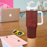 Hawaiian Monk Seal and Whale Tumbler With Handle Kakau Tribal Pattern Red Color LT03 - Polynesian Pride