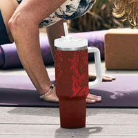 Hawaiian Monk Seal and Whale Tumbler With Handle Kakau Tribal Pattern Red Color LT03 - Polynesian Pride