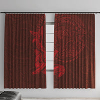 Hawaiian Monk Seal and Whale Window Curtain Kakau Tribal Pattern Red Color