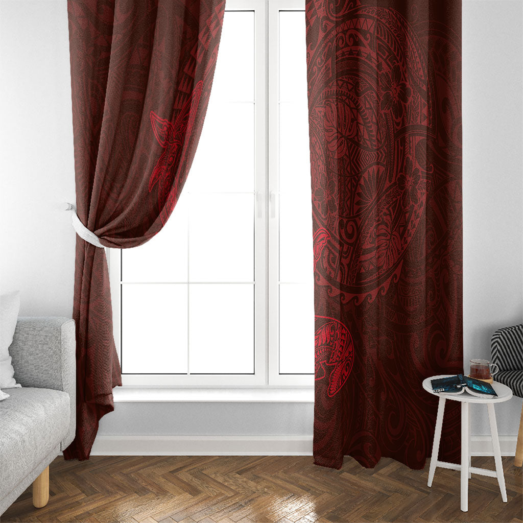 Hawaiian Monk Seal and Whale Window Curtain Kakau Tribal Pattern Red Color