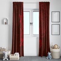 Hawaiian Monk Seal and Whale Window Curtain Kakau Tribal Pattern Red Color