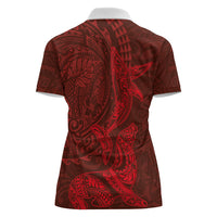 Hawaiian Monk Seal and Whale Women Polo Shirt Kakau Tribal Pattern Red Color LT03 - Polynesian Pride