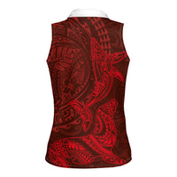 Hawaiian Monk Seal and Whale Women Sleeveless Polo Shirt Kakau Tribal Pattern Red Color LT03 - Polynesian Pride