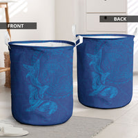 Hawaiian Monk Seal and Whale Laundry Basket Kakau Tribal Pattern Blue Color