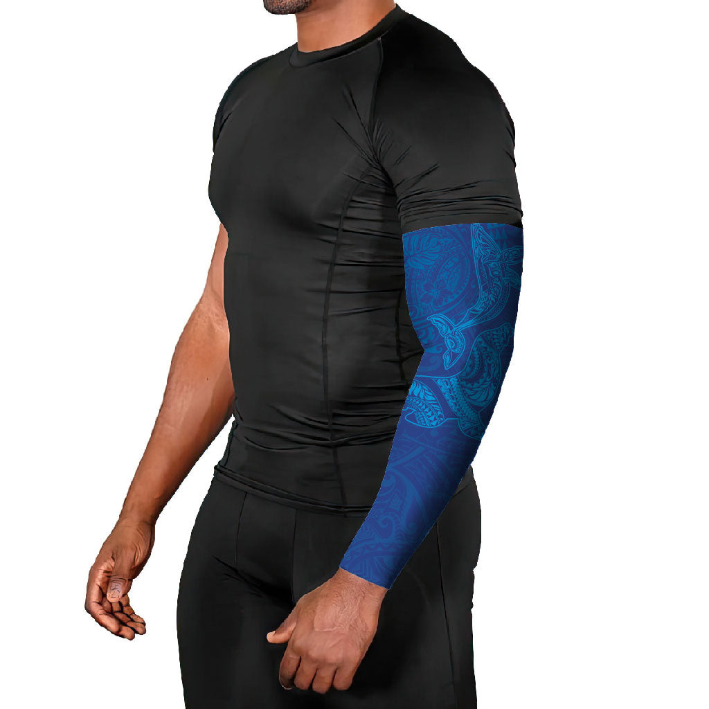 Hawaiian Monk Seal and Whale Arm Sleeves Kakau Tribal Pattern Blue Color LT03 - Polynesian Pride