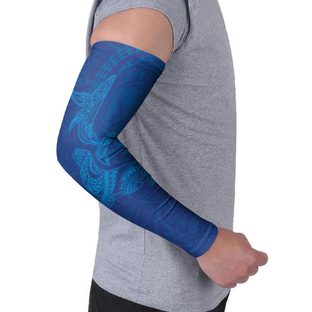 Hawaiian Monk Seal and Whale Arm Sleeves Kakau Tribal Pattern Blue Color LT03 - Polynesian Pride