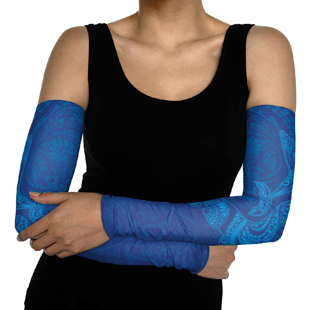 Hawaiian Monk Seal and Whale Arm Sleeves Kakau Tribal Pattern Blue Color LT03 - Polynesian Pride