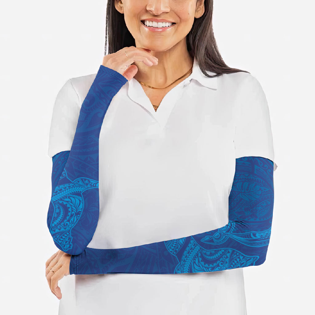 Hawaiian Monk Seal and Whale Arm Sleeves Kakau Tribal Pattern Blue Color LT03 - Polynesian Pride