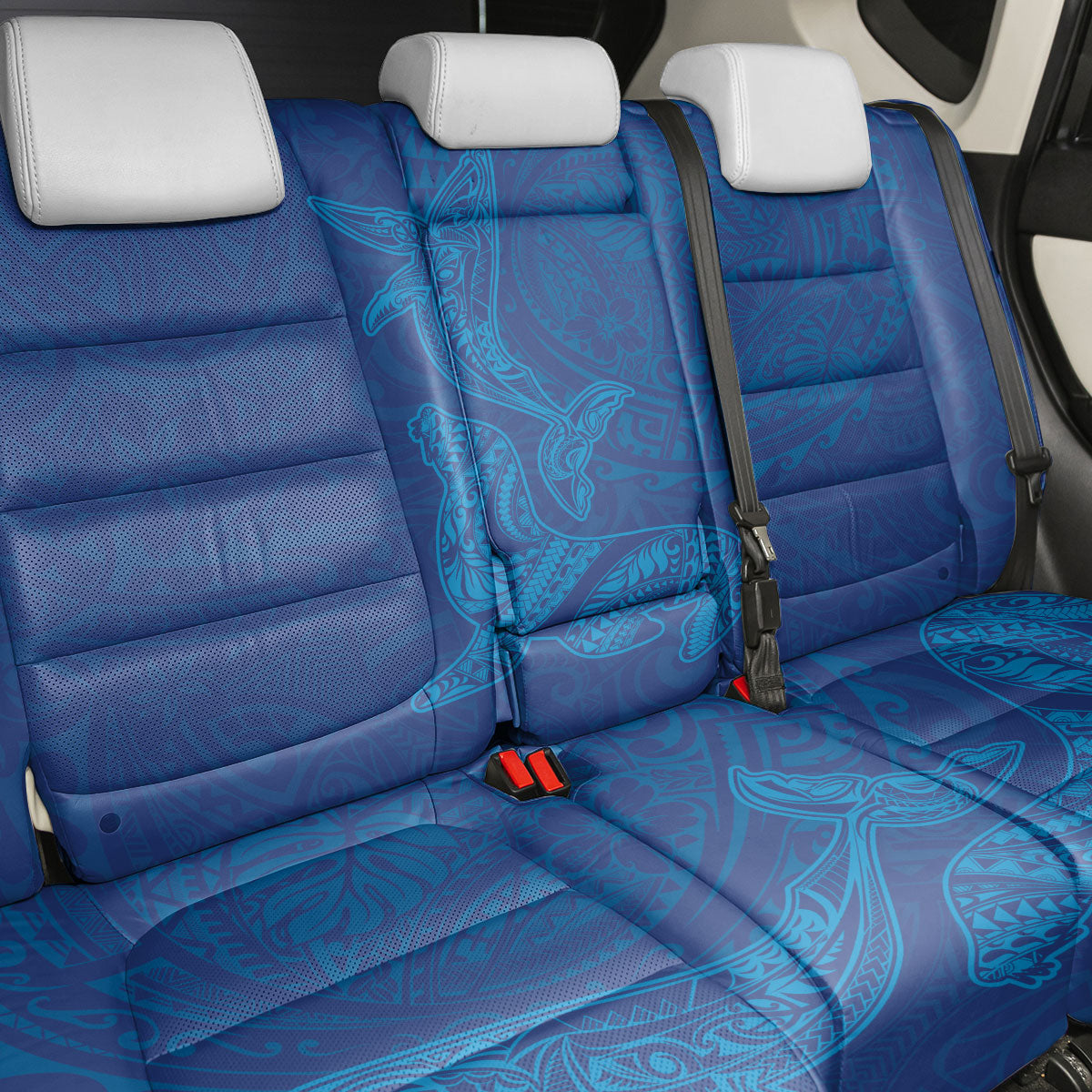 Hawaiian Monk Seal and Whale Back Car Seat Cover Kakau Tribal Pattern Blue Color LT03 - Polynesian Pride