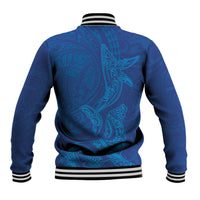 Hawaiian Monk Seal and Whale Baseball Jacket Kakau Tribal Pattern Blue Color