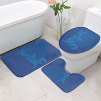 Hawaiian Monk Seal and Whale Bathroom Set Kakau Tribal Pattern Blue Color