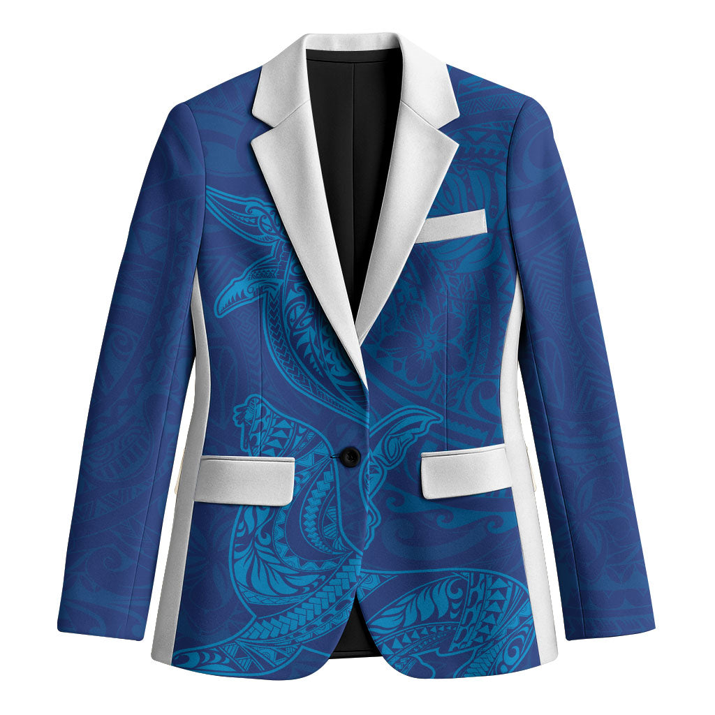 Hawaiian Monk Seal and Whale Blazer Kakau Tribal Pattern Blue Color