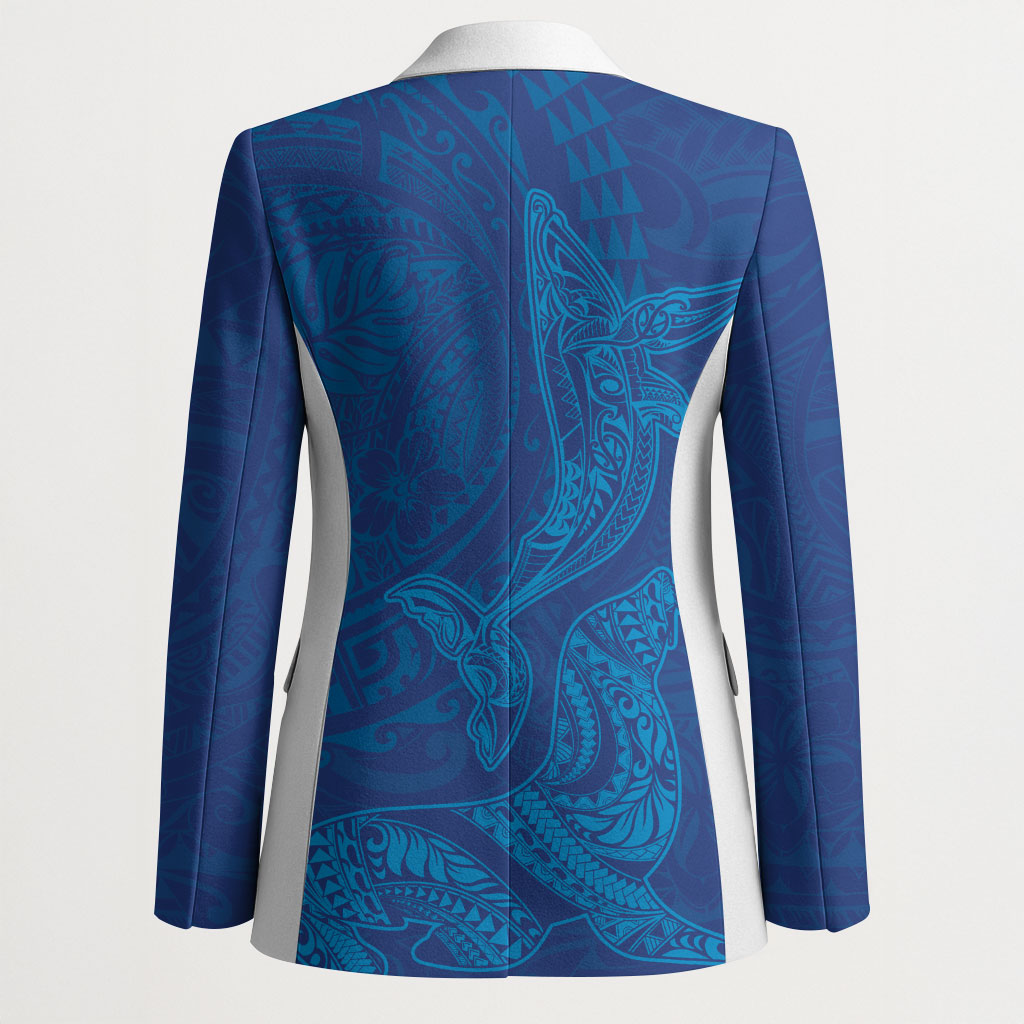 Hawaiian Monk Seal and Whale Blazer Kakau Tribal Pattern Blue Color