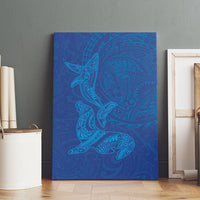 Hawaiian Monk Seal and Whale Canvas Wall Art Kakau Tribal Pattern Blue Color