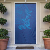 Hawaiian Monk Seal and Whale Door Cover Kakau Tribal Pattern Blue Color LT03 Blue - Polynesian Pride