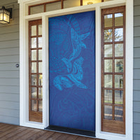 Hawaiian Monk Seal and Whale Door Cover Kakau Tribal Pattern Blue Color LT03 - Polynesian Pride