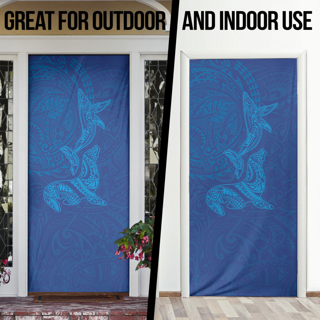 Hawaiian Monk Seal and Whale Door Cover Kakau Tribal Pattern Blue Color LT03 - Polynesian Pride