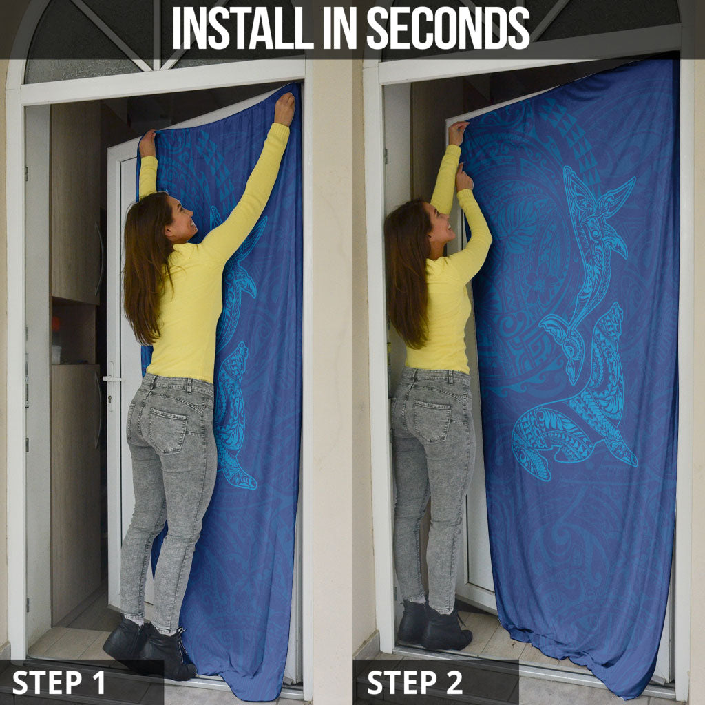 Hawaiian Monk Seal and Whale Door Cover Kakau Tribal Pattern Blue Color LT03 - Polynesian Pride