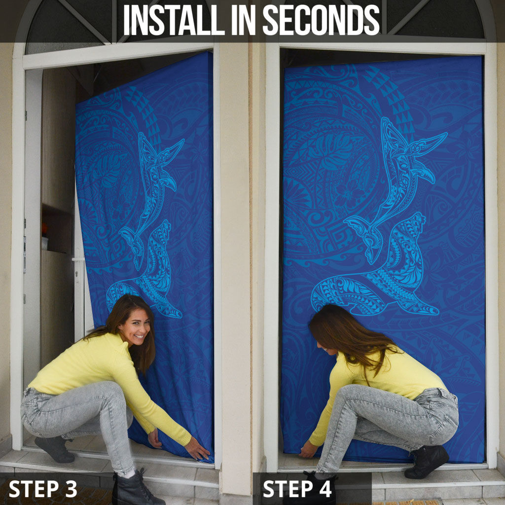 Hawaiian Monk Seal and Whale Door Cover Kakau Tribal Pattern Blue Color LT03 - Polynesian Pride