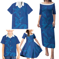 Hawaiian Monk Seal and Whale Family Matching Puletasi and Hawaiian Shirt Kakau Tribal Pattern Blue Color LT03 - Polynesian Pride