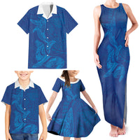 Hawaiian Monk Seal and Whale Family Matching Tank Maxi Dress and Hawaiian Shirt Kakau Tribal Pattern Blue Color LT03 - Polynesian Pride