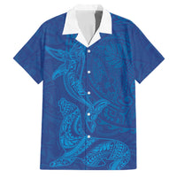 Hawaiian Monk Seal and Whale Family Matching Tank Maxi Dress and Hawaiian Shirt Kakau Tribal Pattern Blue Color LT03 Dad's Shirt - Short Sleeve Blue - Polynesian Pride