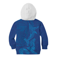 Hawaiian Monk Seal and Whale Kid Hoodie Kakau Tribal Pattern Blue Color