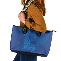 Hawaiian Monk Seal and Whale Leather Tote Bag Kakau Tribal Pattern Blue Color