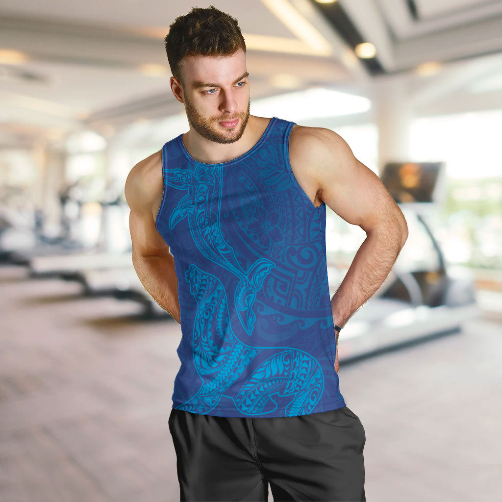 Hawaiian Monk Seal and Whale Men Tank Top Kakau Tribal Pattern Blue Color LT03 Blue - Polynesian Pride