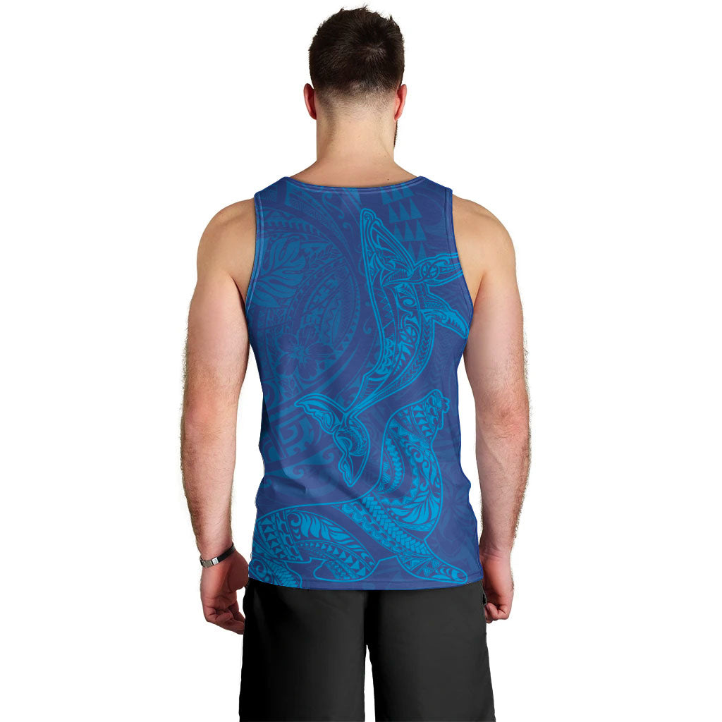 Hawaiian Monk Seal and Whale Men Tank Top Kakau Tribal Pattern Blue Color LT03 - Polynesian Pride