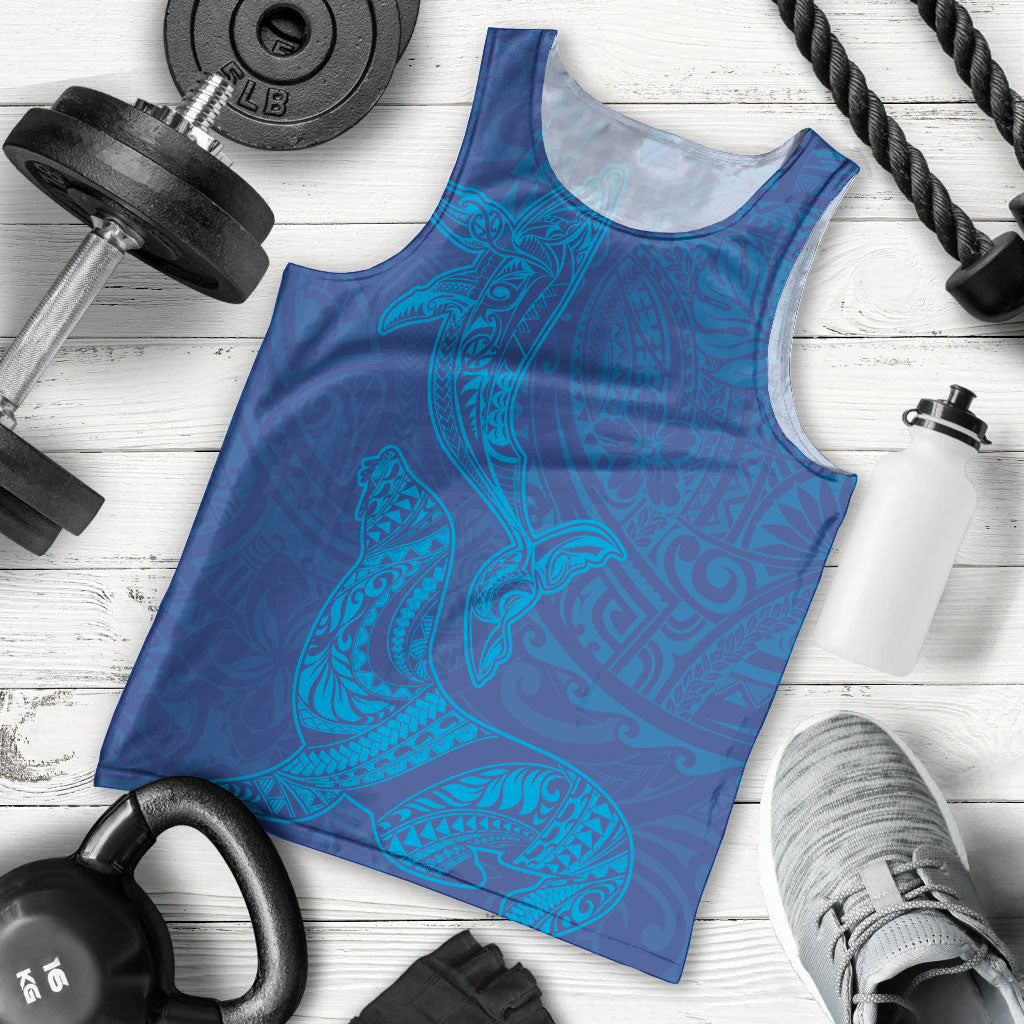 Hawaiian Monk Seal and Whale Men Tank Top Kakau Tribal Pattern Blue Color LT03 - Polynesian Pride