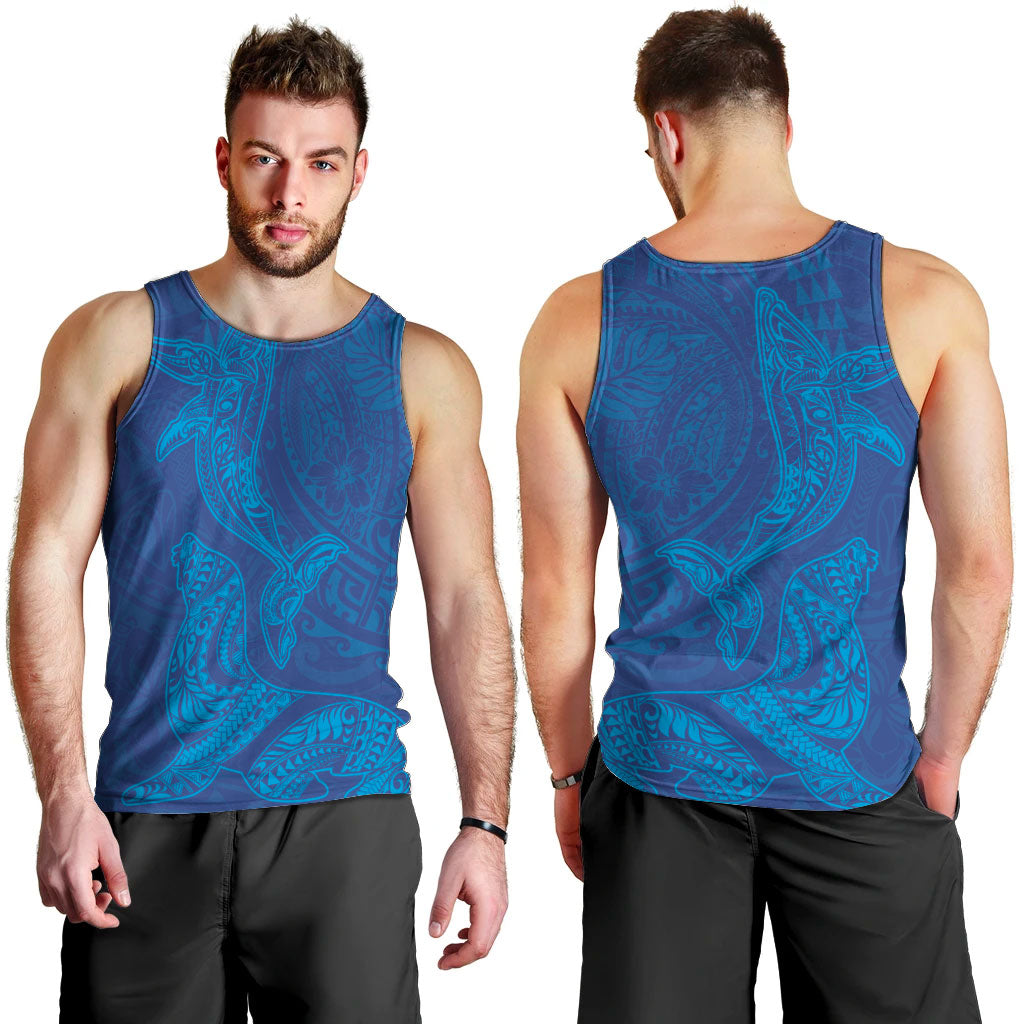 Hawaiian Monk Seal and Whale Men Tank Top Kakau Tribal Pattern Blue Color LT03 - Polynesian Pride