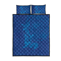 Hawaiian Monk Seal and Whale Quilt Bed Set Kakau Tribal Pattern Blue Color