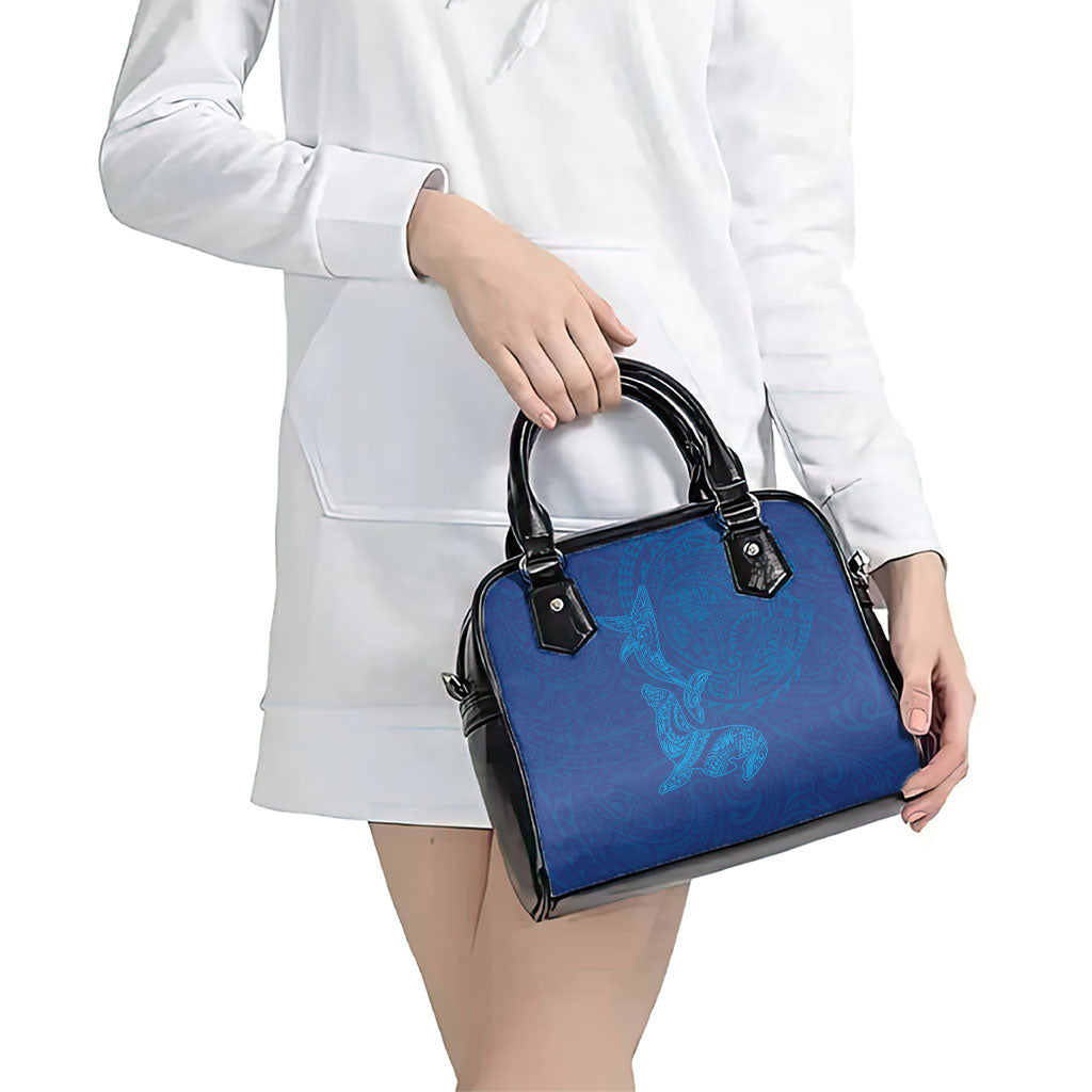Hawaiian Monk Seal and Whale Shoulder Handbag Kakau Tribal Pattern Blue Color LT03 - Polynesian Pride