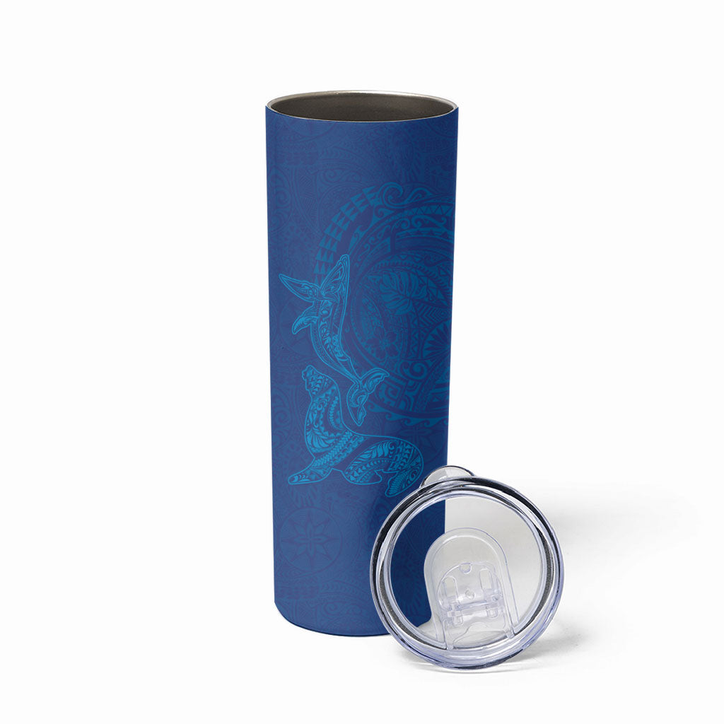 Hawaiian Monk Seal and Whale Skinny Tumbler Kakau Tribal Pattern Blue Color LT03 - Polynesian Pride
