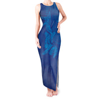 Hawaiian Monk Seal and Whale Tank Maxi Dress Kakau Tribal Pattern Blue Color