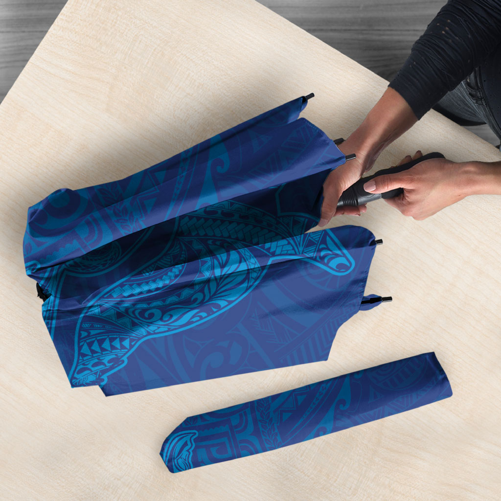 Hawaiian Monk Seal and Whale Umbrella Kakau Tribal Pattern Blue Color