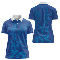 Hawaiian Monk Seal and Whale Women Polo Shirt Kakau Tribal Pattern Blue Color LT03 - Polynesian Pride