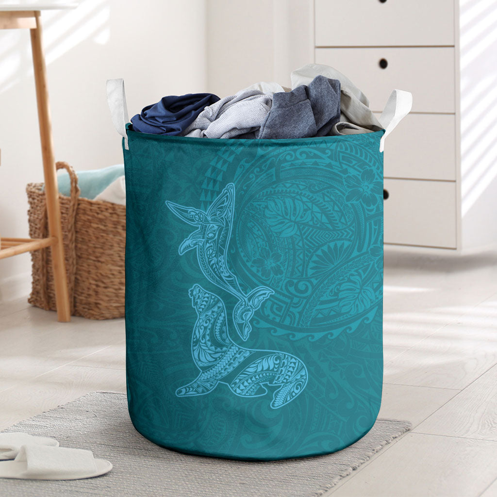 Hawaiian Monk Seal and Whale Laundry Basket Kakau Tribal Pattern Teal Color LT03 Teal - Polynesian Pride